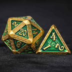 Gold and Green Greek Retractable Metal DND Dice Set