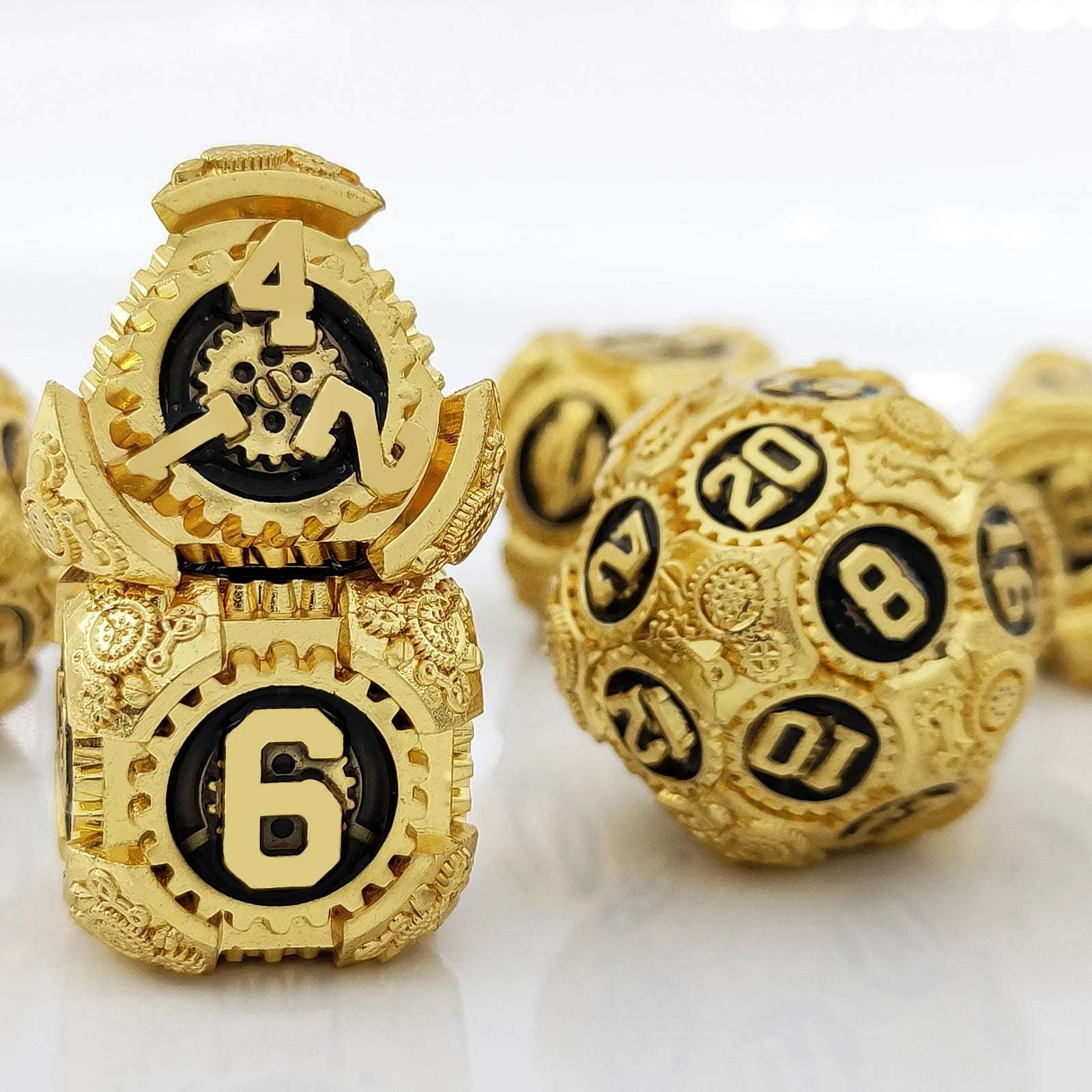 Gold Gear Imitation Gold Black Solid Metal dnd Dice Set