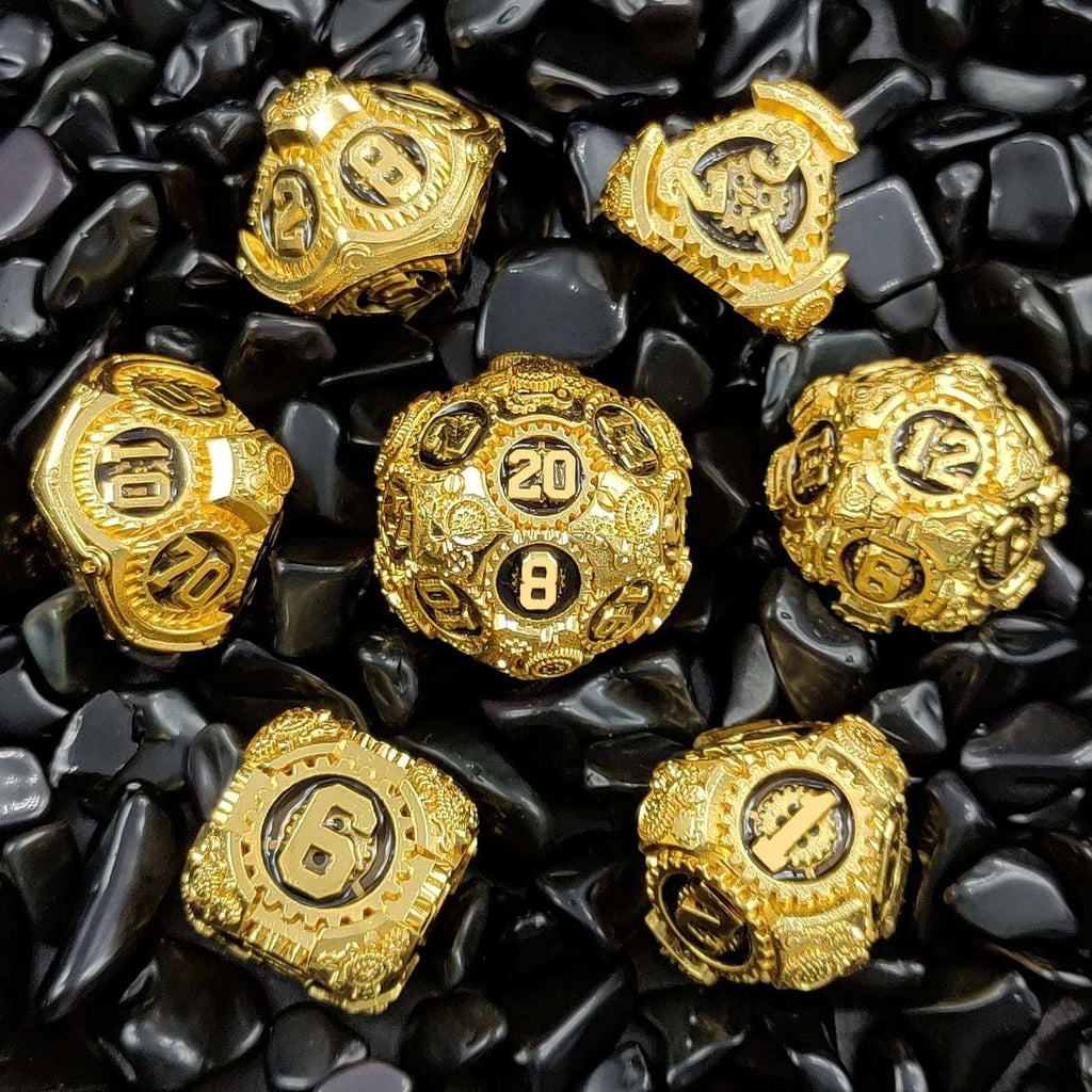 Gold Gear Imitation Gold Black Solid Metal dnd Dice Set