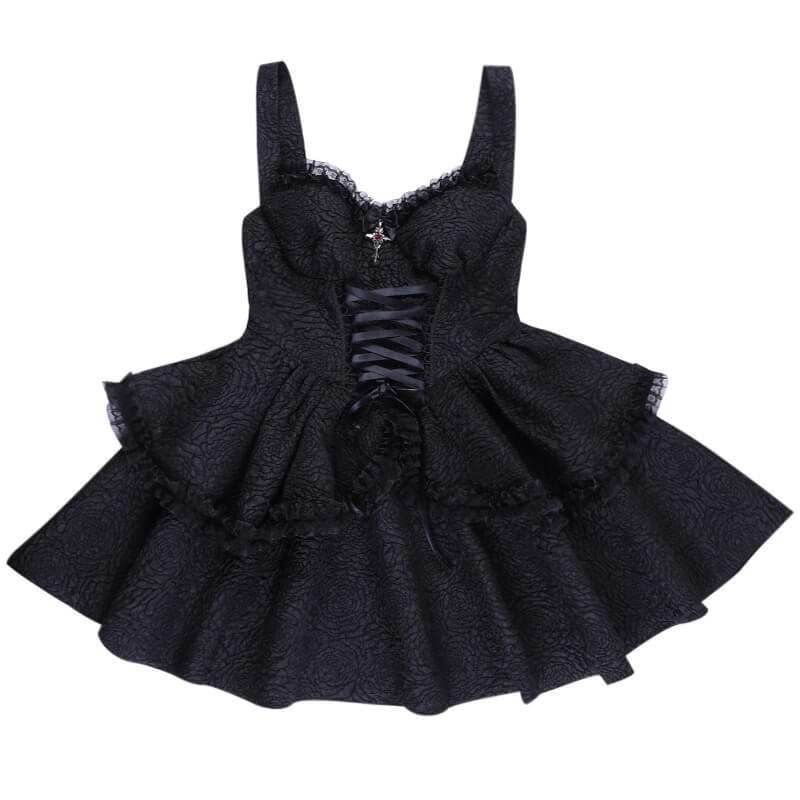 Gothic Double-Layered Polyester Party Dress - Polyester / S - Bust 73-86 cm