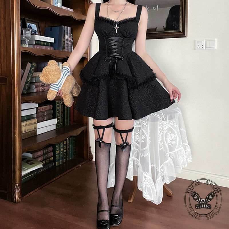 Gothic Double-Layered Polyester Party Dress - Polyester / S - Bust 73-86 cm