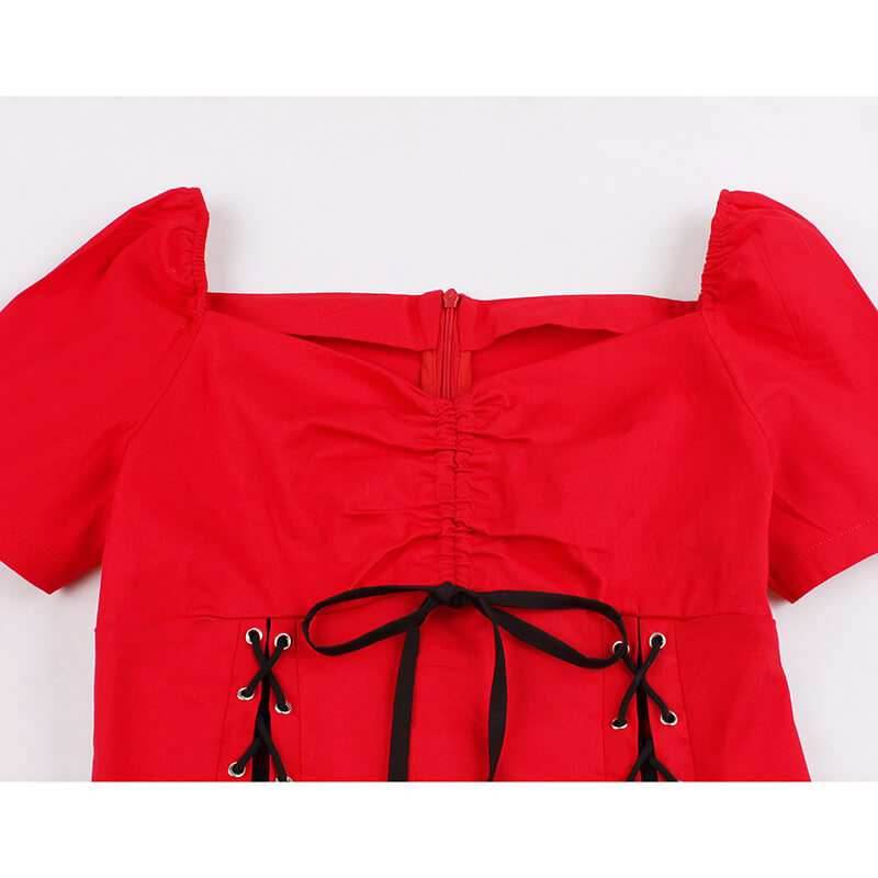 Gothic Solid Color Patchwork Lace Up Dress - Black / S (Bust 90 cm)