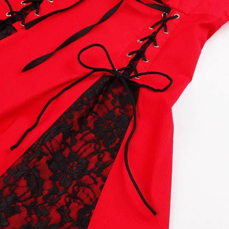 Gothic Solid Color Patchwork Lace Up Dress - Black / S (Bust 90 cm)