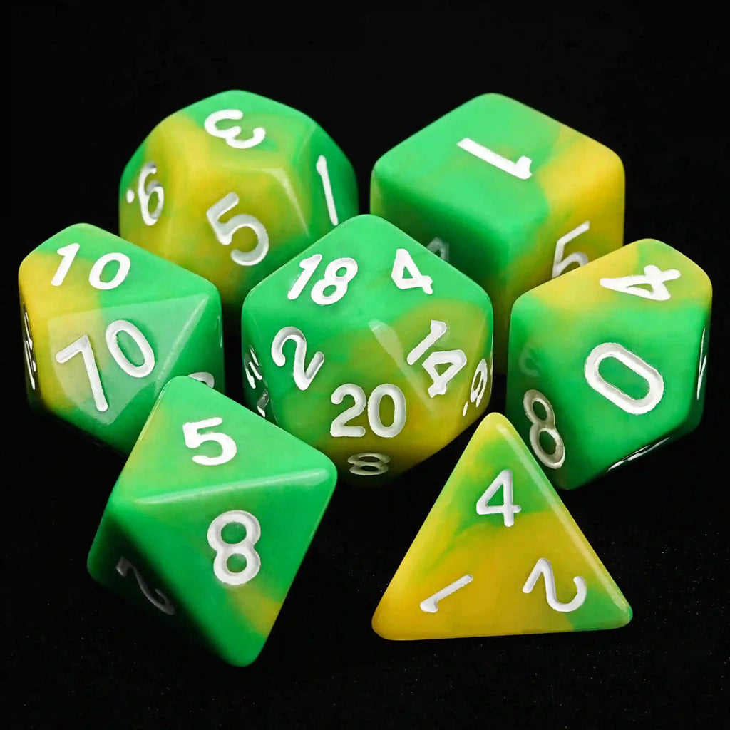 Green and yellow gradient acrylic DND dice set