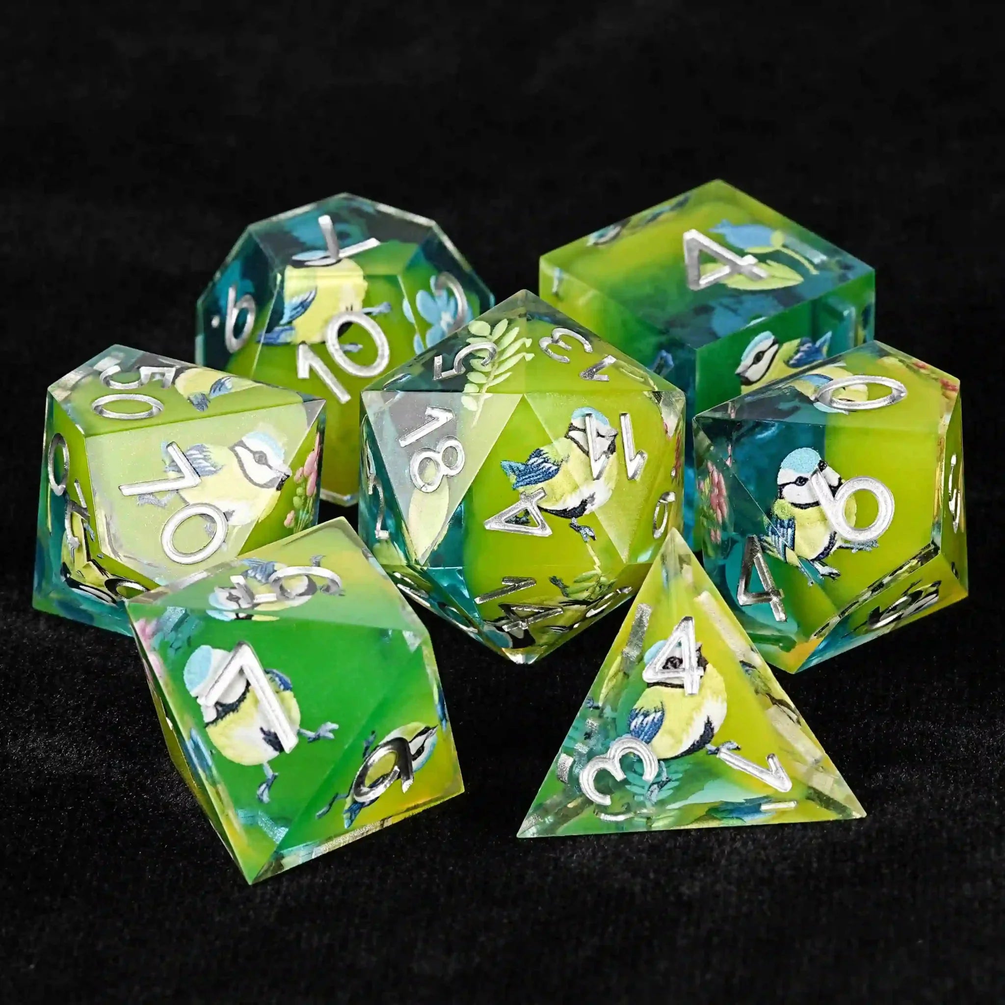 Green Bird Element Clear Resin DND Dice Set