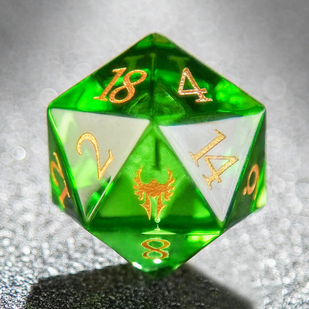 Green Dragon Shadow Natural DND Gemstone Dice Set + Gold Numbers