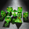 Green Dragon Shadow Natural DND Gemstone Dice Set + Gold Numbers