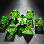 Green Dragon Shadow Natural DND Gemstone Dice Set + Gold Numbers