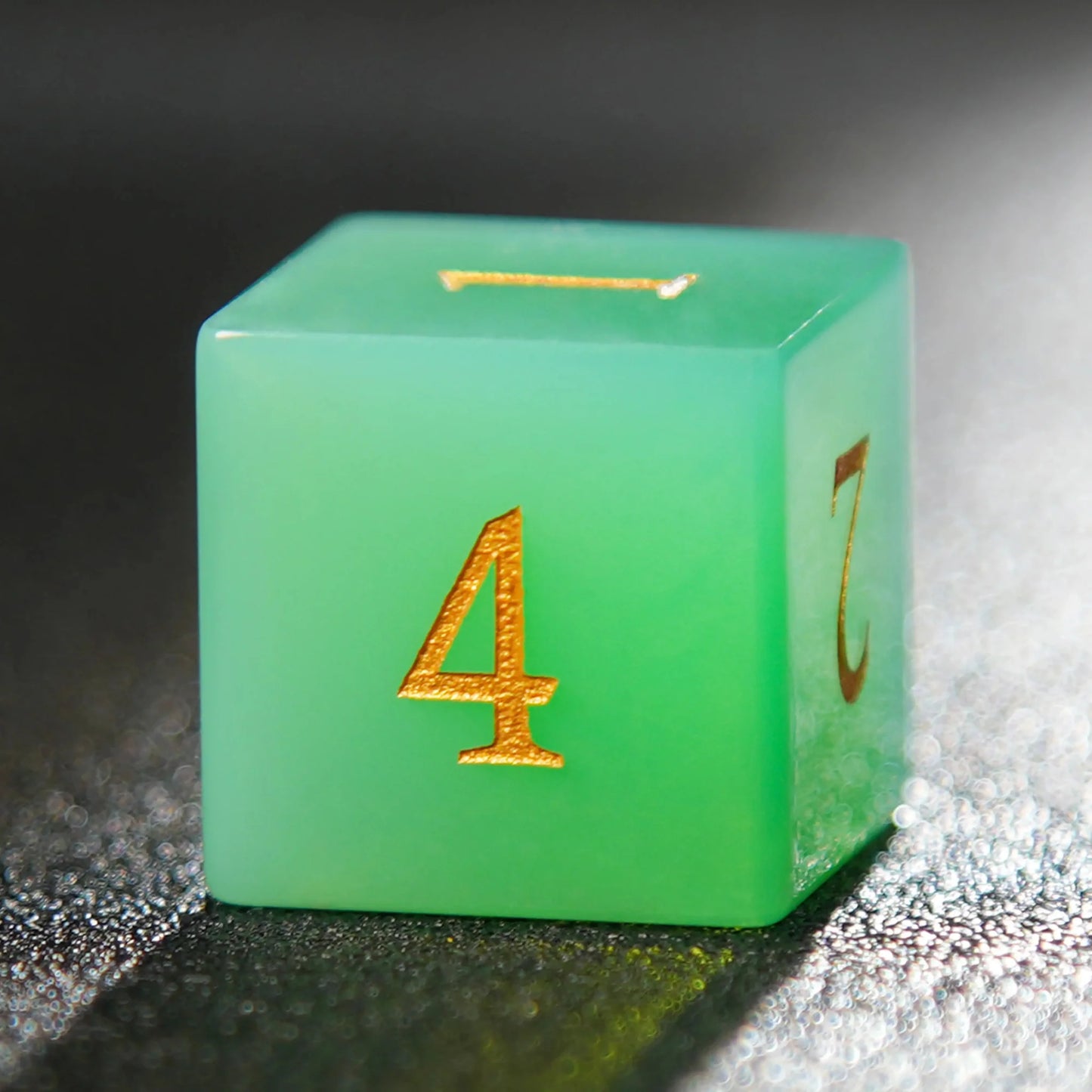 Green Opal D&D Gemstone Dice Set + Gold Numbers
