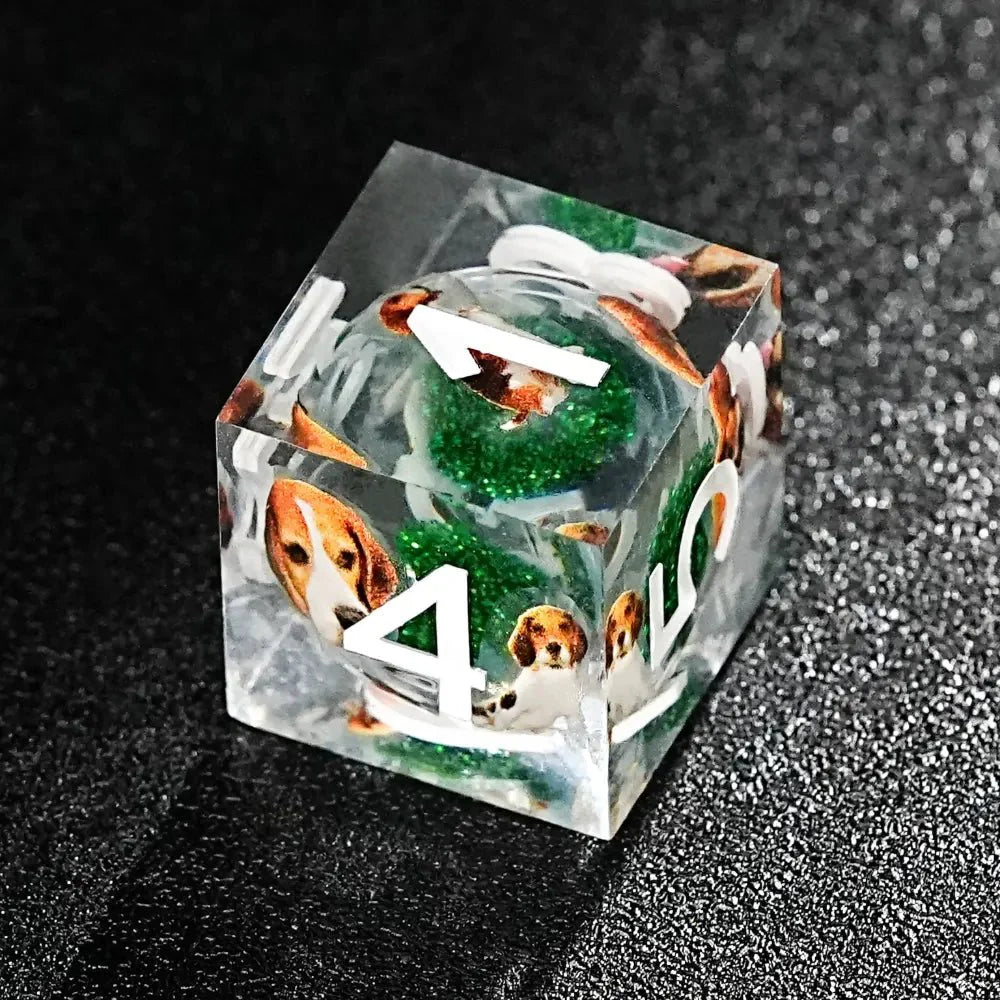 Green Resin D&D Dice Set - Beagle Design