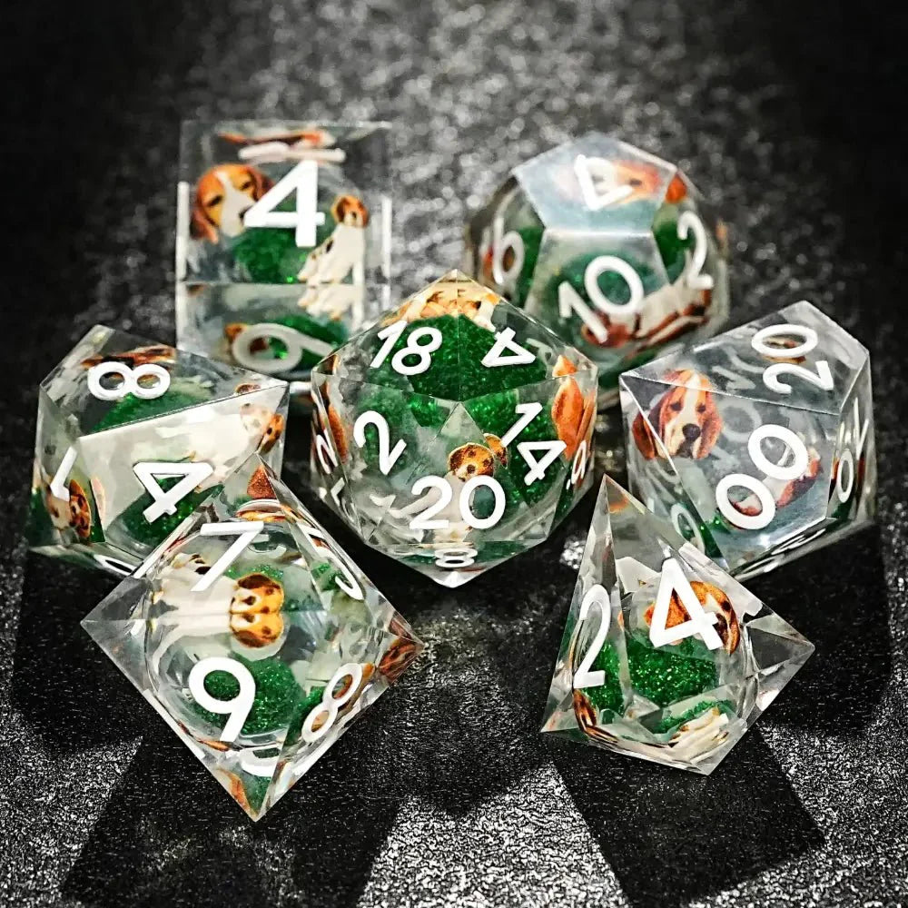 Green Resin D&D Dice Set - Beagle Design