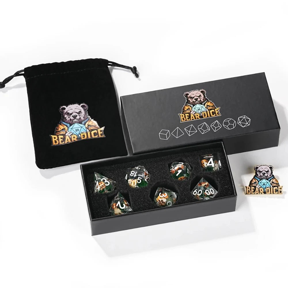 Green Resin D&D Dice Set - Beagle Design