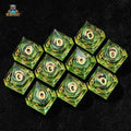 Green transparent resin D10 dice - crocodile eye liquid core ten-sided dice