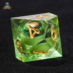 Green transparent resin D10 dice - crocodile eye liquid core ten-sided dice