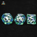 Green transparent resin D10 dice: liquid core soccer ball 10 sided dice