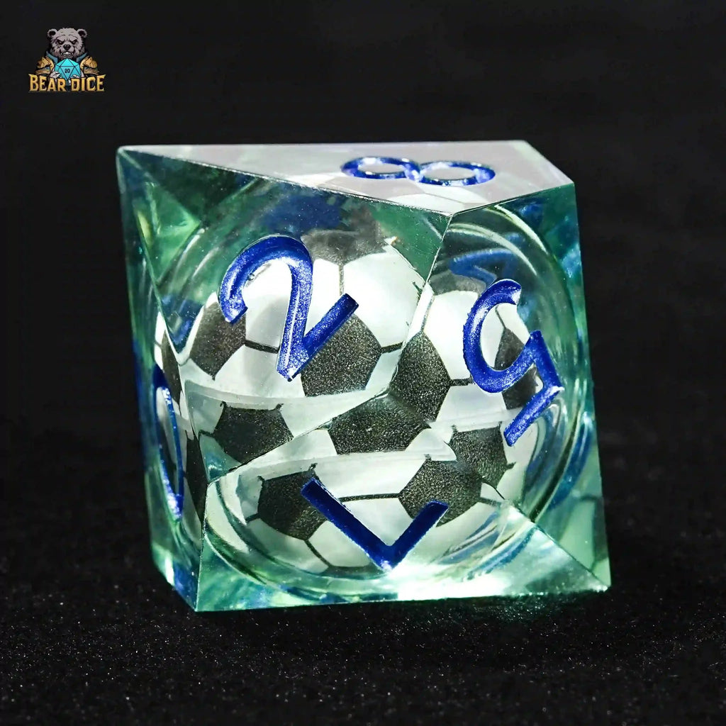 Green transparent resin D10 dice: liquid core soccer ball 10 sided dice