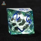 Green transparent resin D10 dice: liquid core soccer ball 10 sided dice
