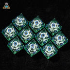 Green transparent resin D10 dice: liquid core soccer ball 10 sided dice