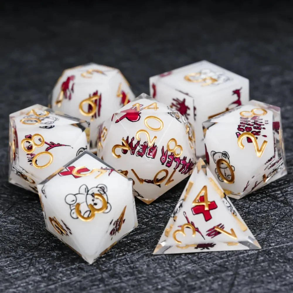 Halloween Killer Bear themed resin dice set with gold numbers