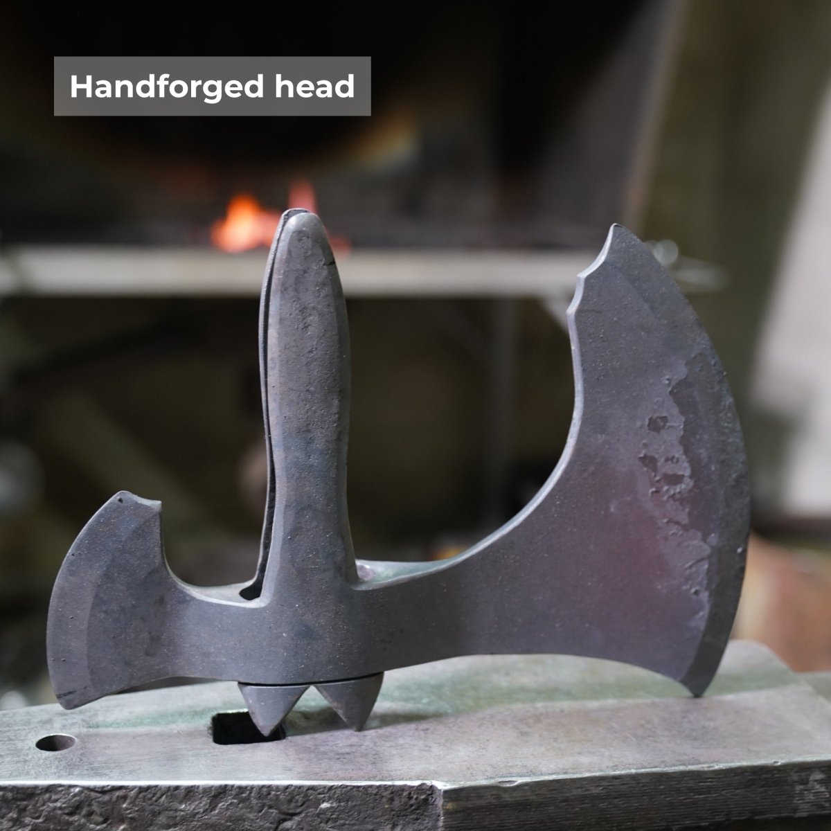 Hand-forged "Ragnarok Kratos axe" with carved handle and Luminescent Glow-in-the-Dark Runes