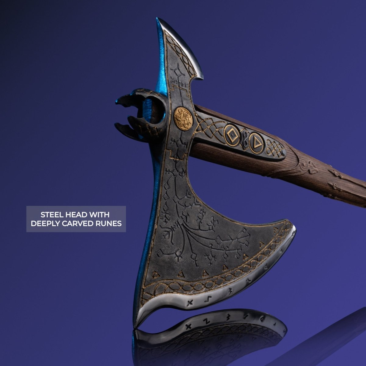 Handcrafted Leviathan axe with leather cover and glow in the dark runes