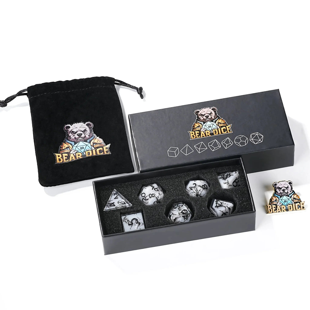 Handmade Ink Painting Style Resin D&D Dice Set