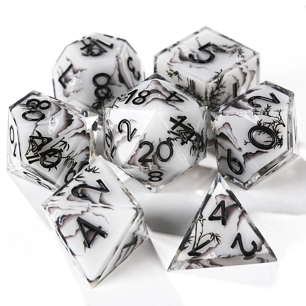 Handmade Ink Painting Style Resin D&D Dice Set