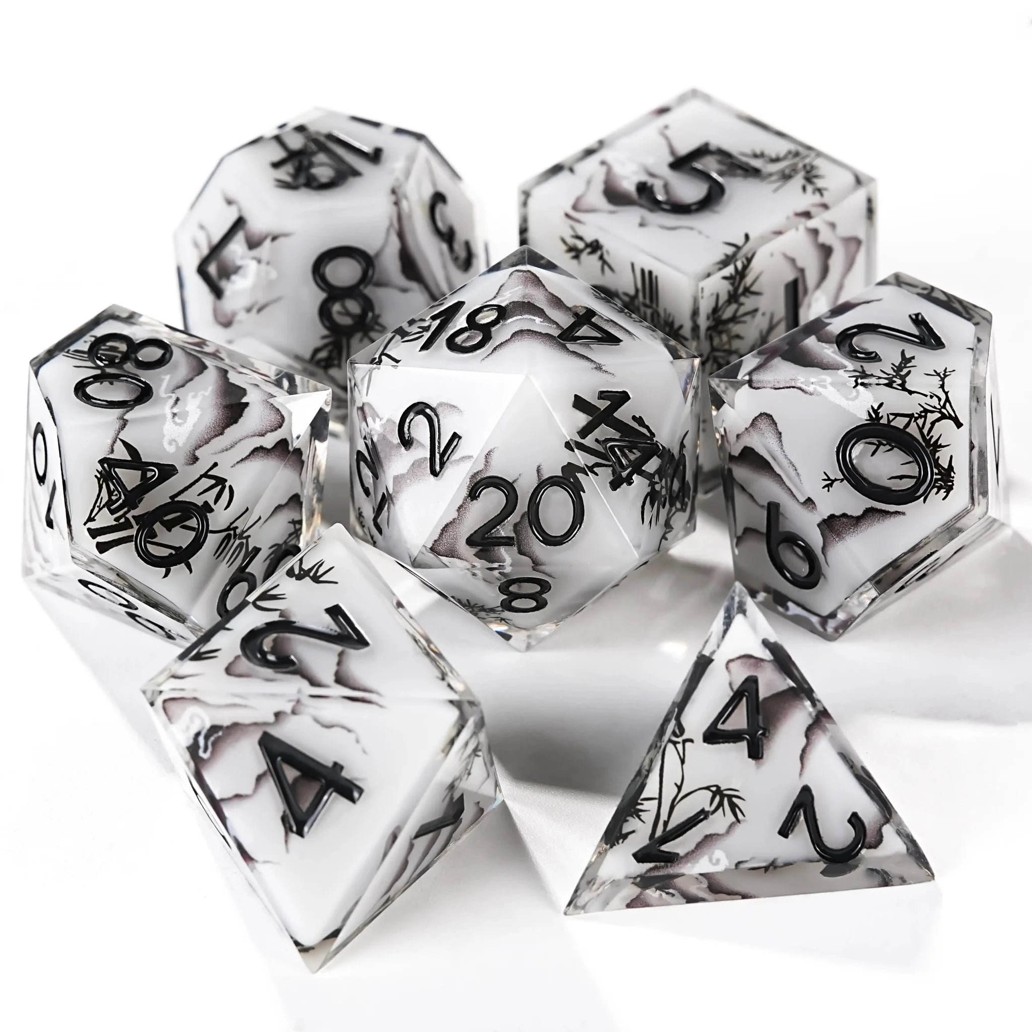 Handmade Ink Painting Style Resin D&D Dice Set