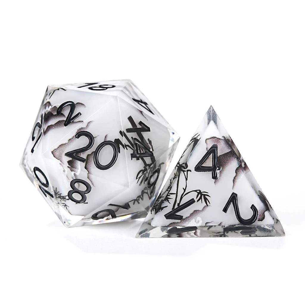 Handmade Ink Painting Style Resin D&D Dice Set