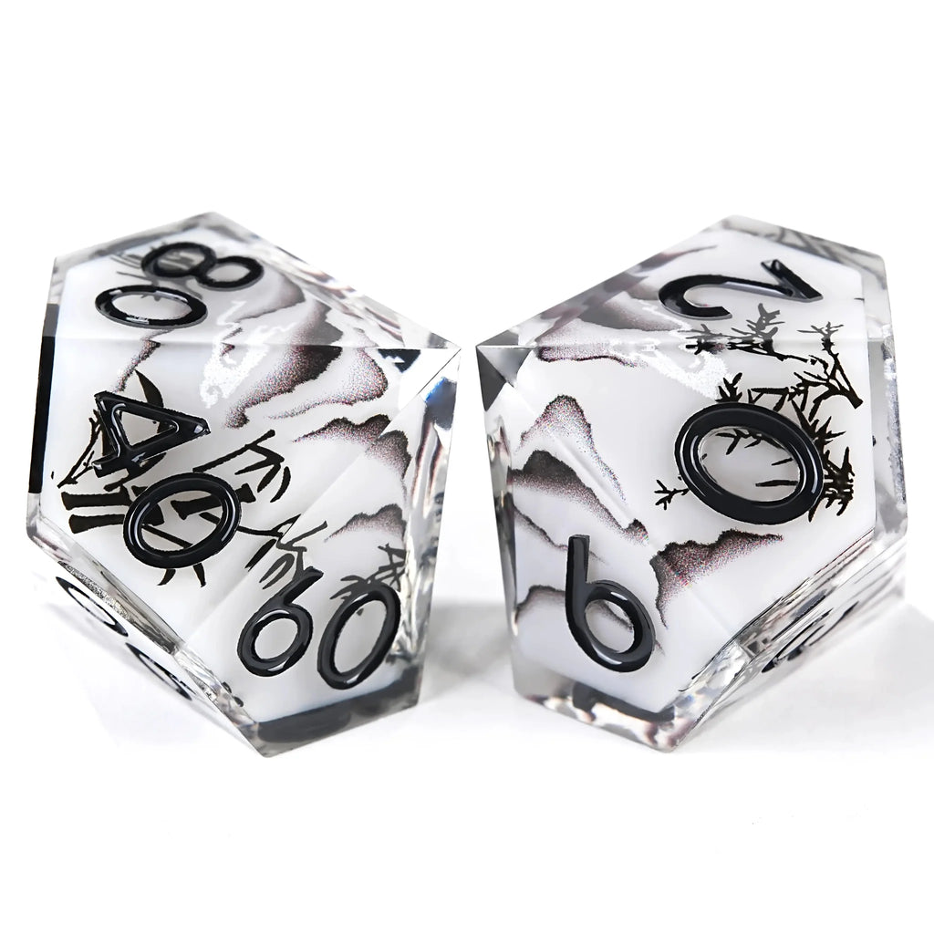Handmade Ink Painting Style Resin D&D Dice Set