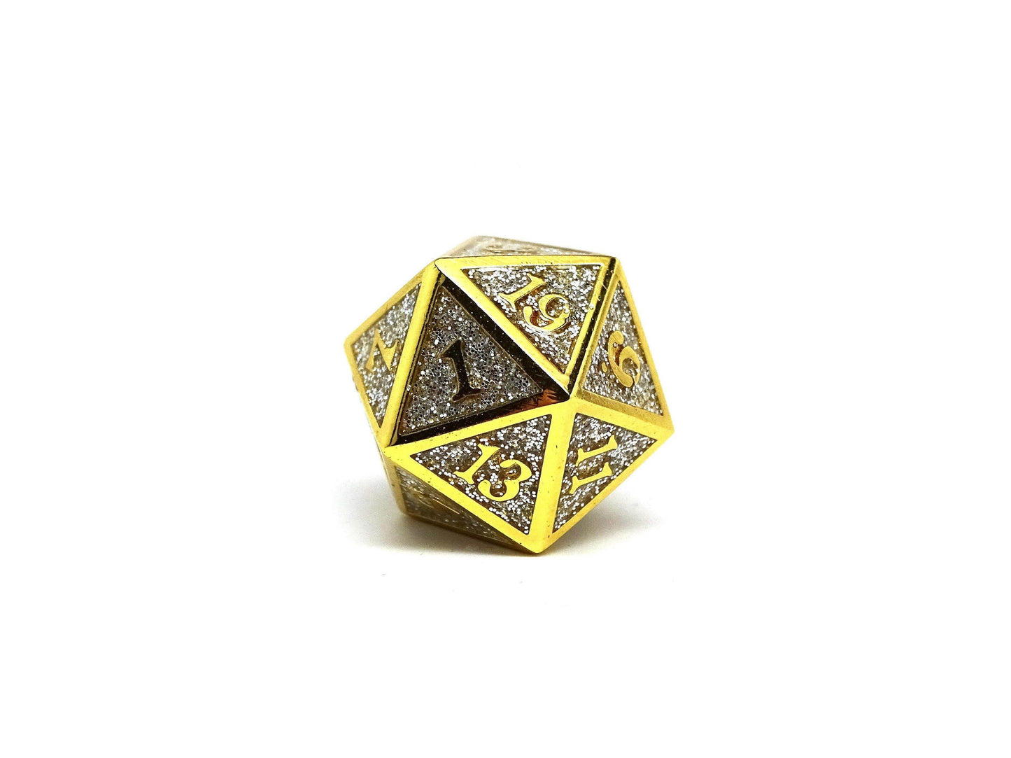 Heroic Dice of Metallic Luster - Single D20 Dice - Silver with Gold Font - 