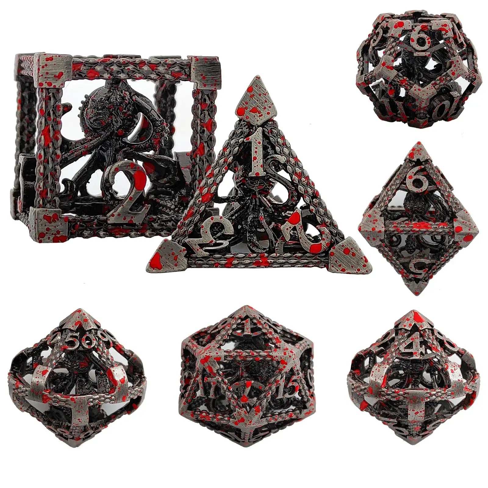 Hollow Metal DND Octopus Monster Dice Set Bloodstain