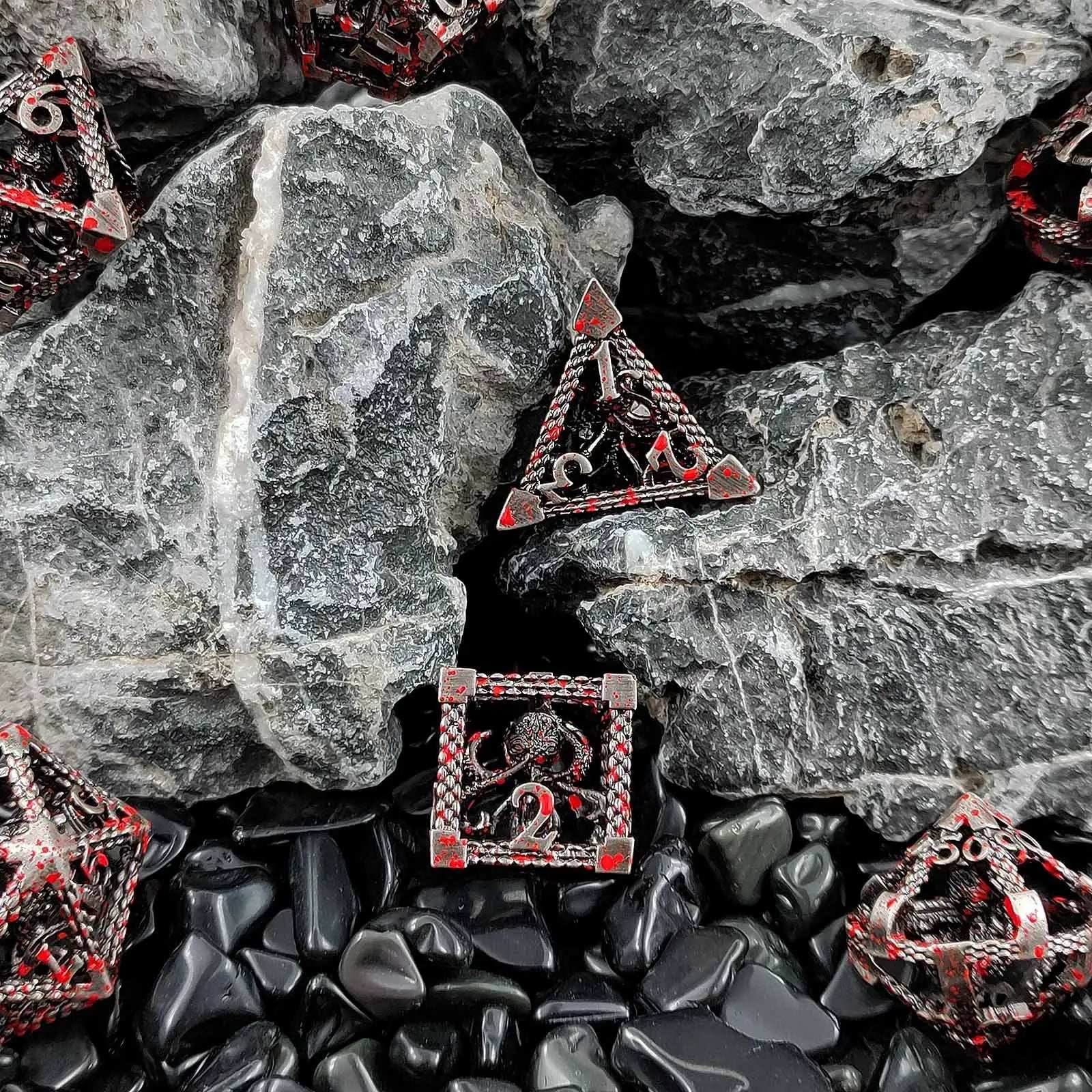 Hollow Metal DND Octopus Monster Dice Set Bloodstain