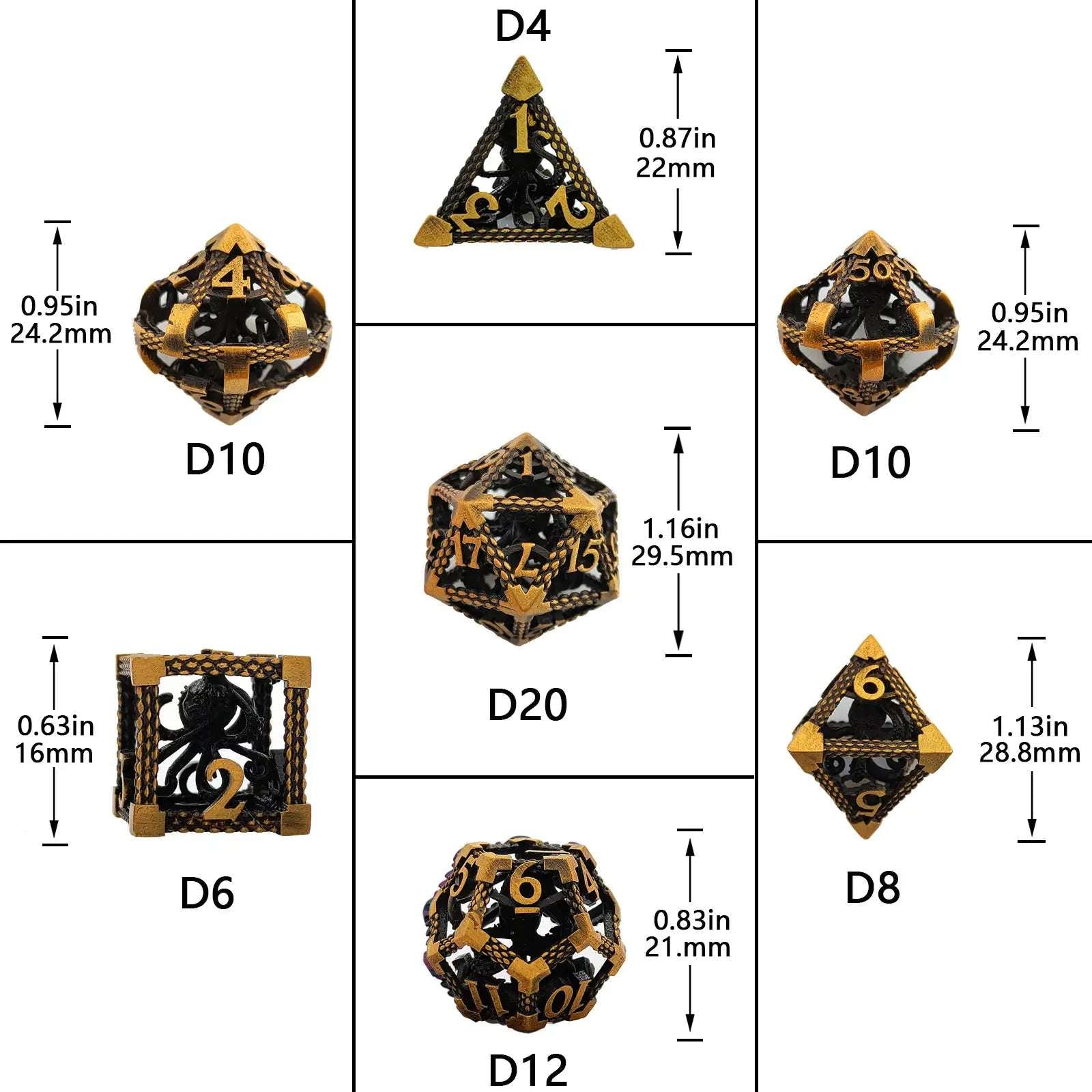 Hollow Metal DND Octopus Monster Dice Set Bloodstain