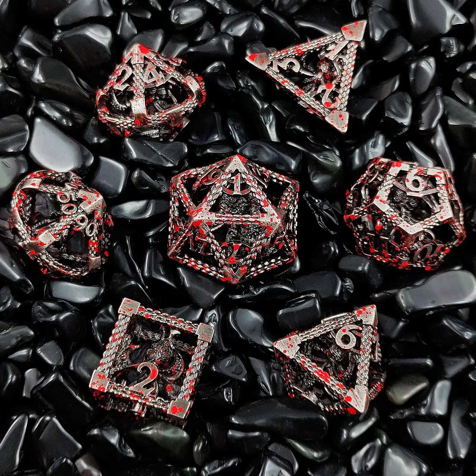 Hollow Metal DND Octopus Monster Dice Set Bloodstain