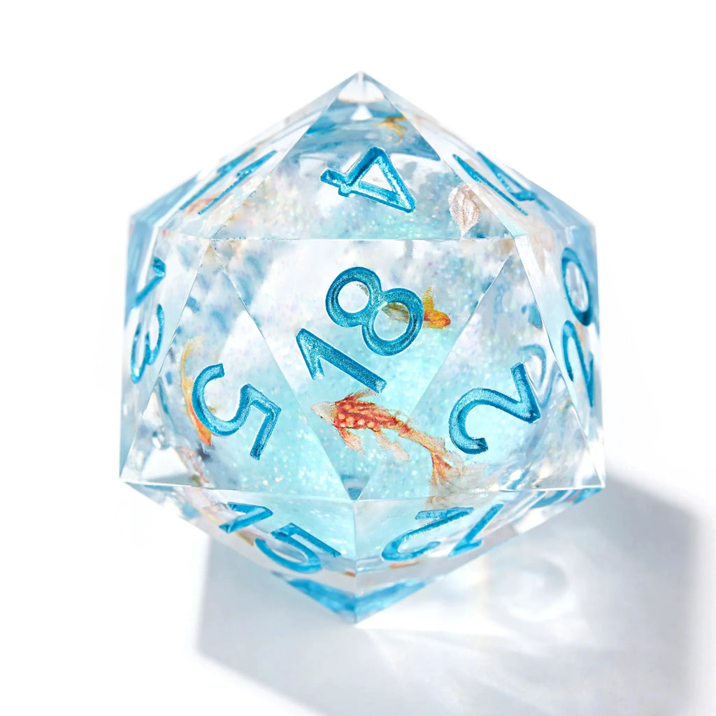 Ice Blue Koi Liquid Core Resin RPG Dice Set