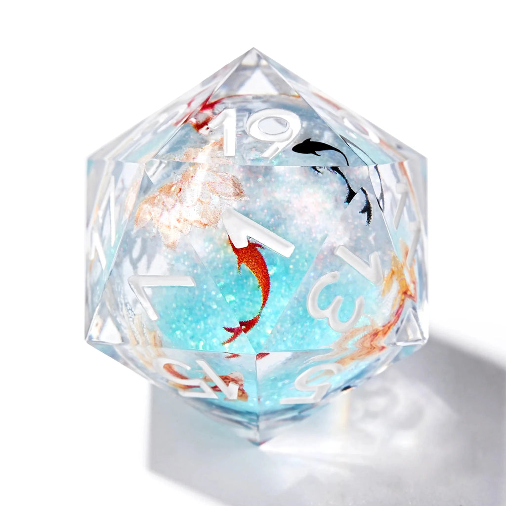 Ice Blue Koi Liquid Core Resin RPG Dice Set