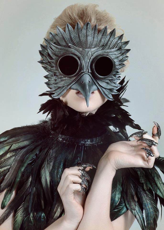 Black Raven Goggles Handmade Genuine Leather Mask - 