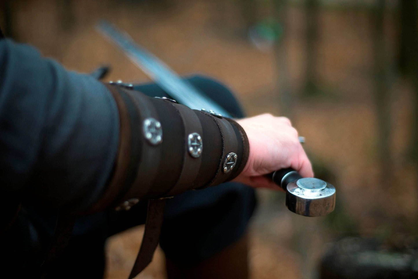 Medieval leather bracers for Larp - brown (as pictured) / For two hands