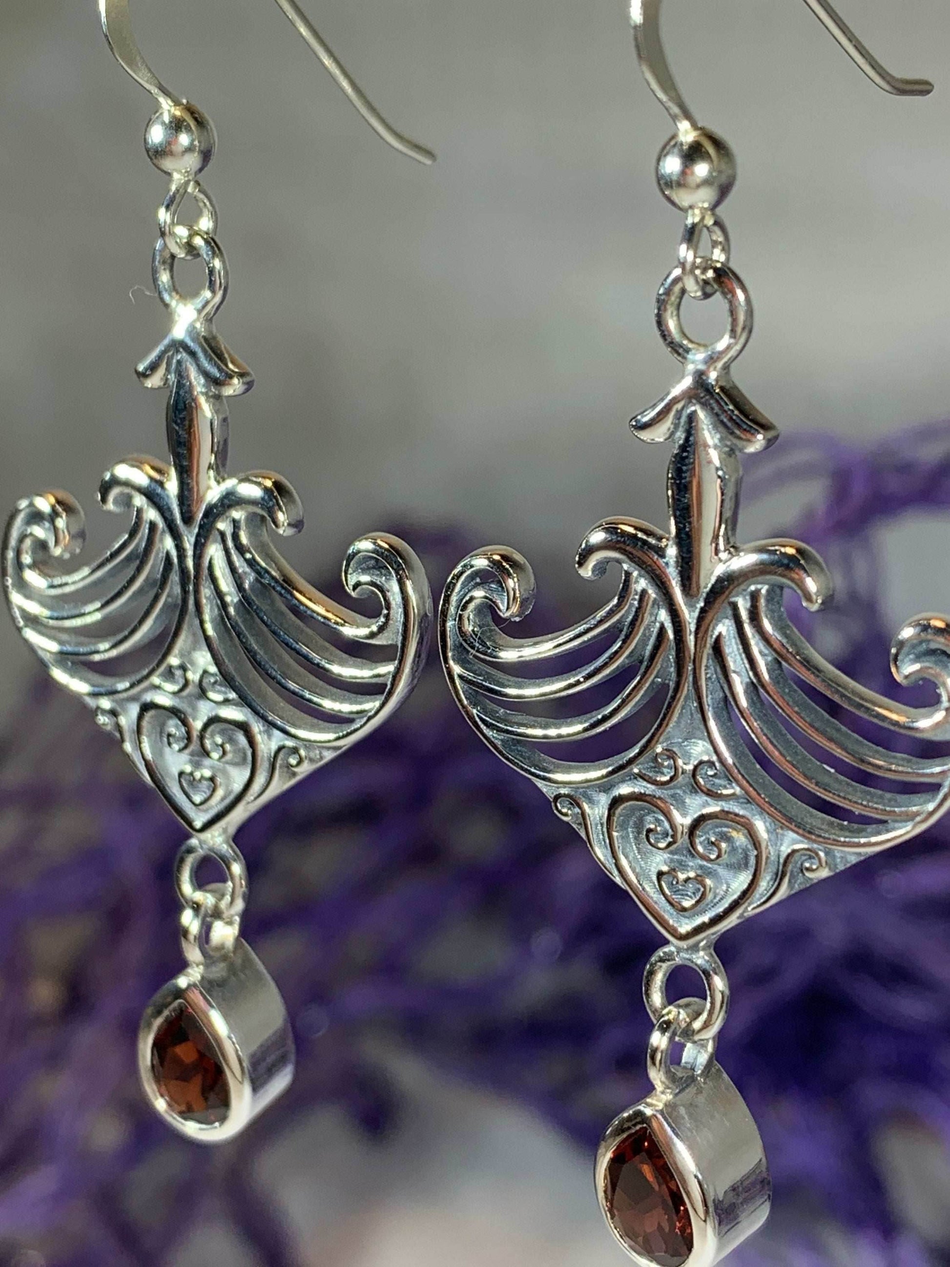 Elegant Celtic Viking Earrings - Garnet