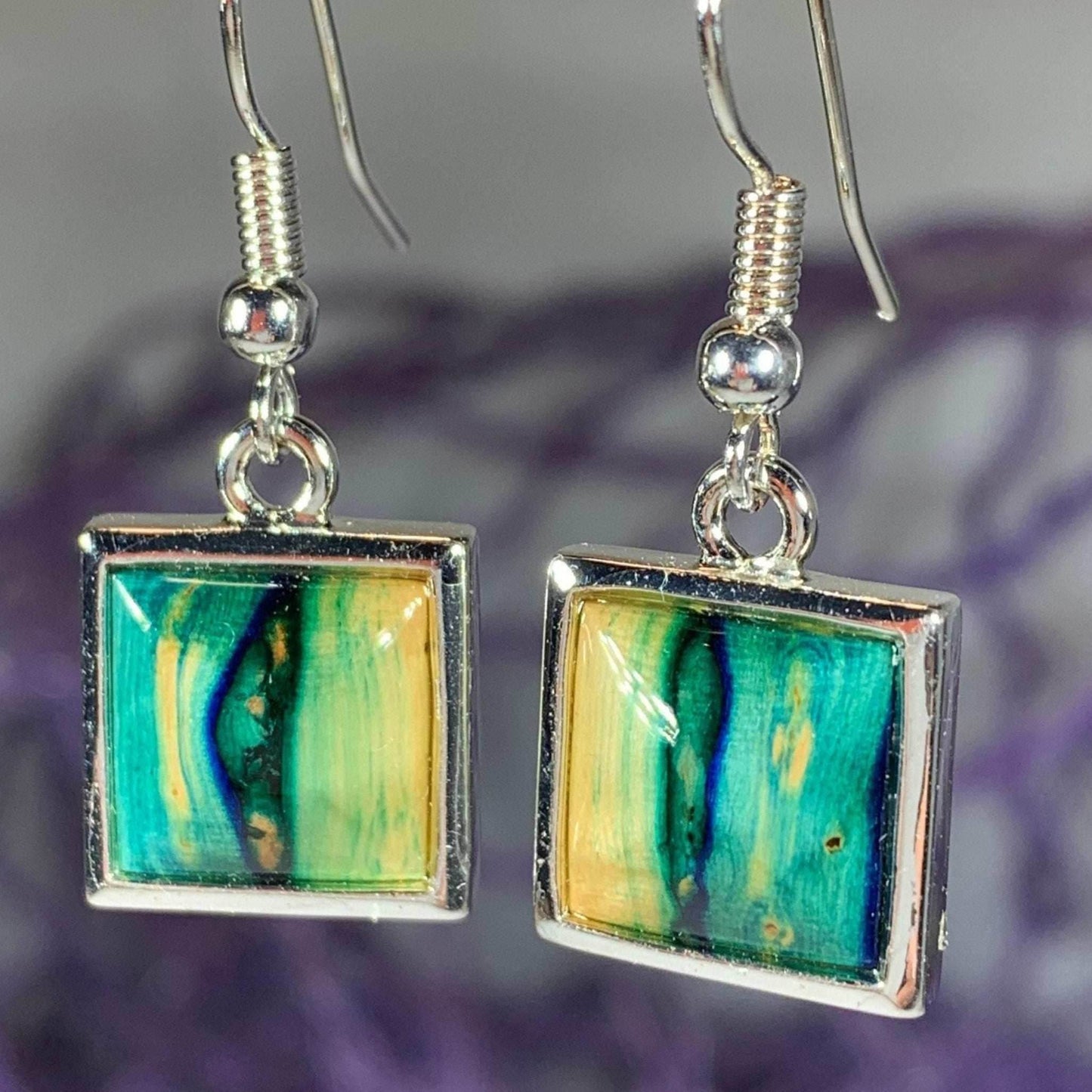 Heathergems Square Earrings - Green Gold
