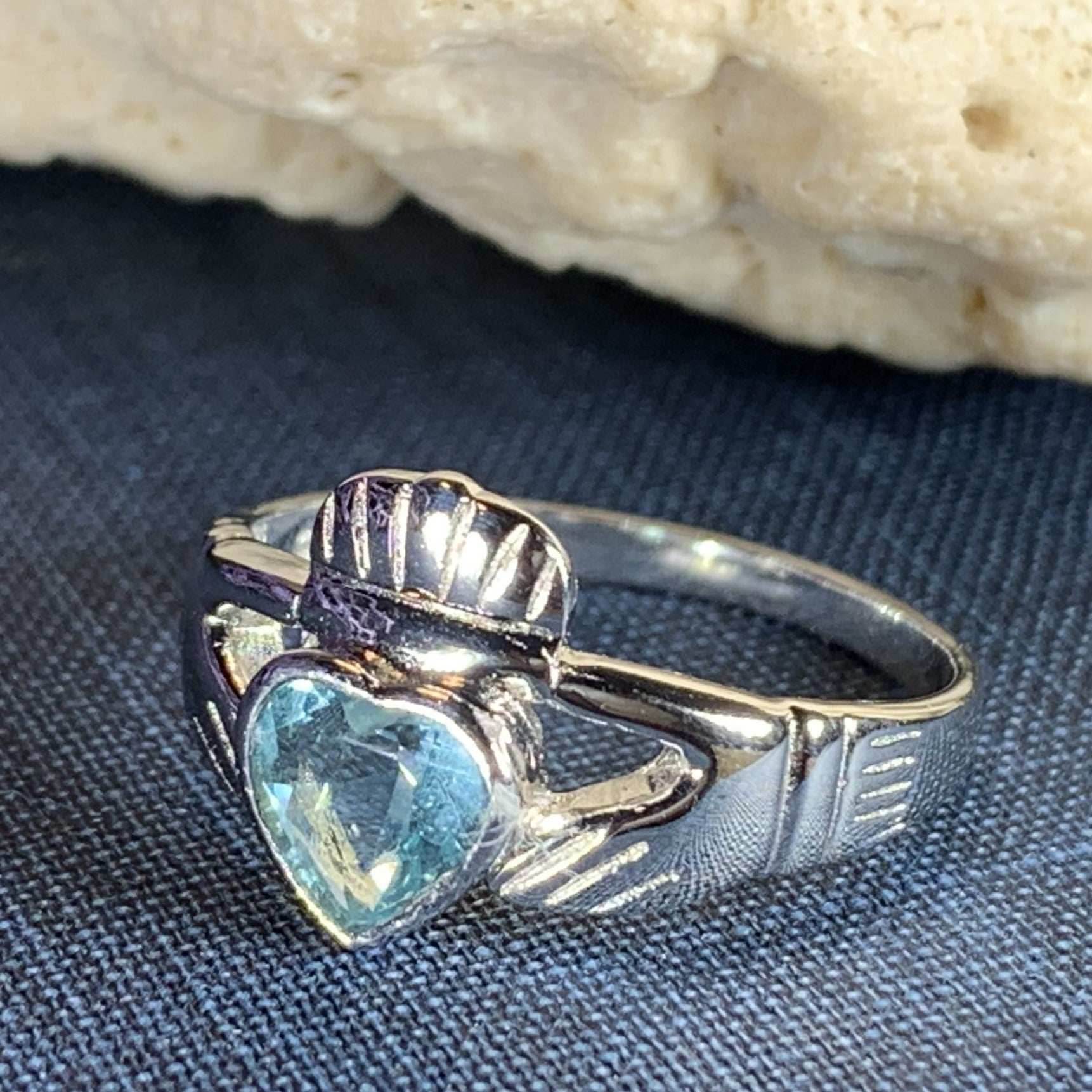 Blue Topaz Claddagh Ring - 4
