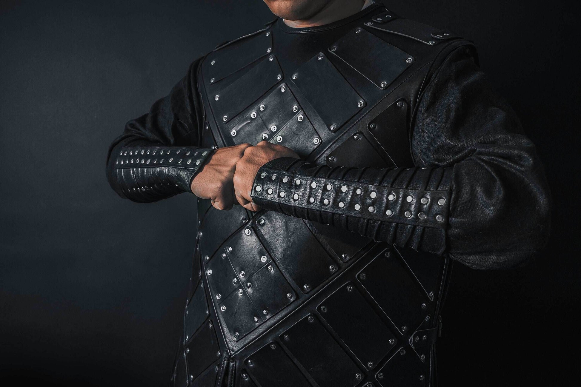 Medieval leather bracers with rivets - for one hand