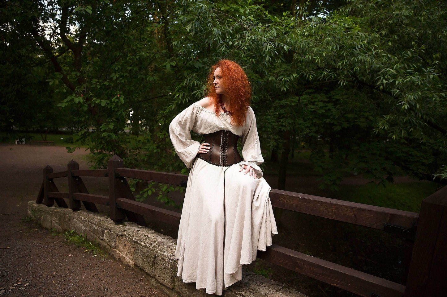 Leather dark brown corset belt “Forest witch” - XS / Full payment