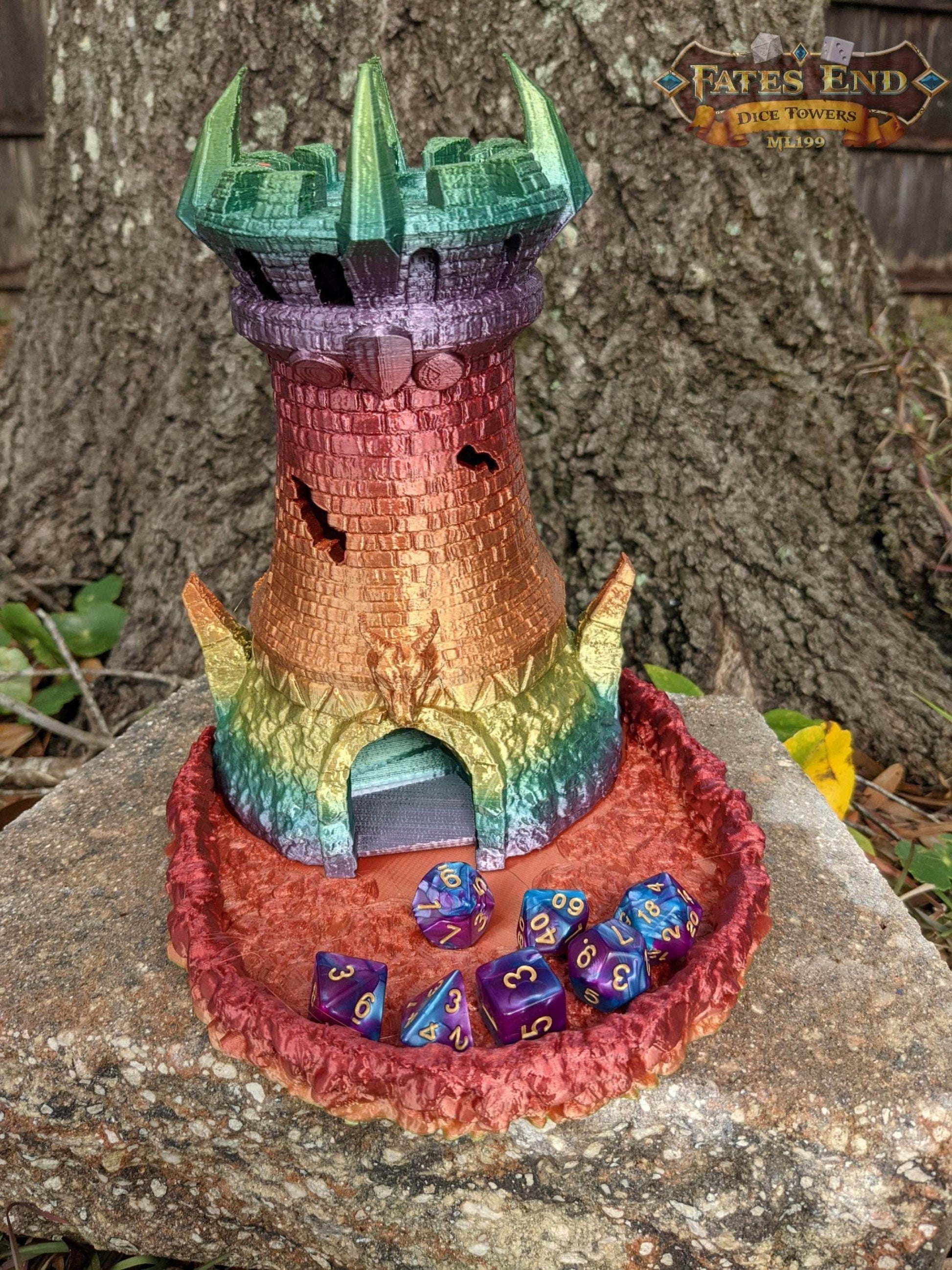 Fighter 3D Printed Dice Tower - Fate's End Collection - Stand your ground with each roll! - Black / Yes- Include Random Dice Set