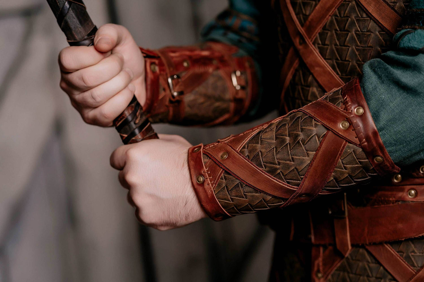 Viking leather bracers - for one hand