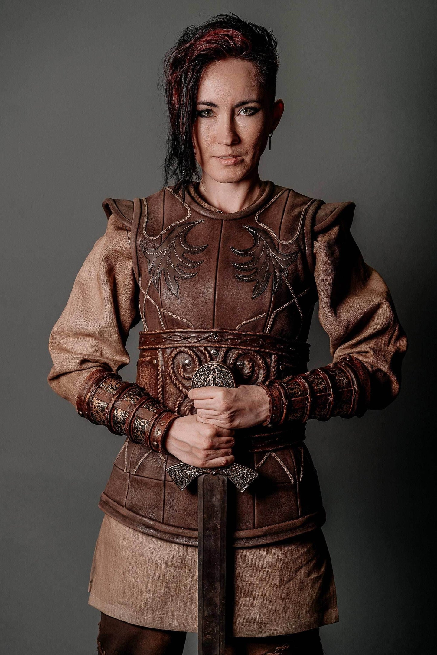 Porunn medieval leather bracers (Vikings) - for one hand
