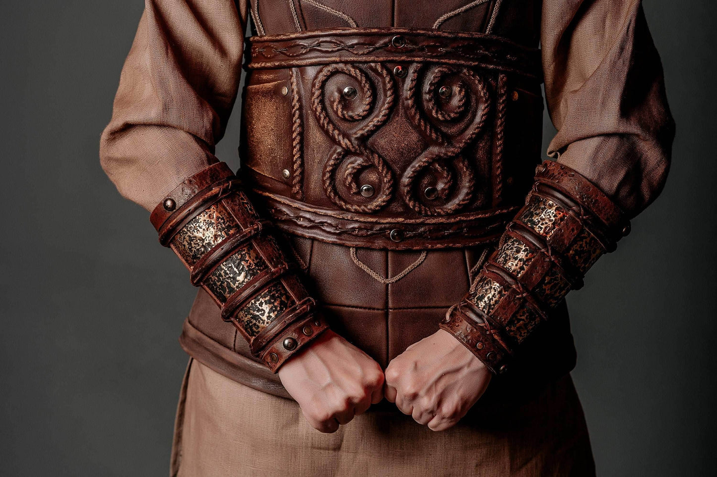 Porunn medieval leather bracers (Vikings) - for one hand