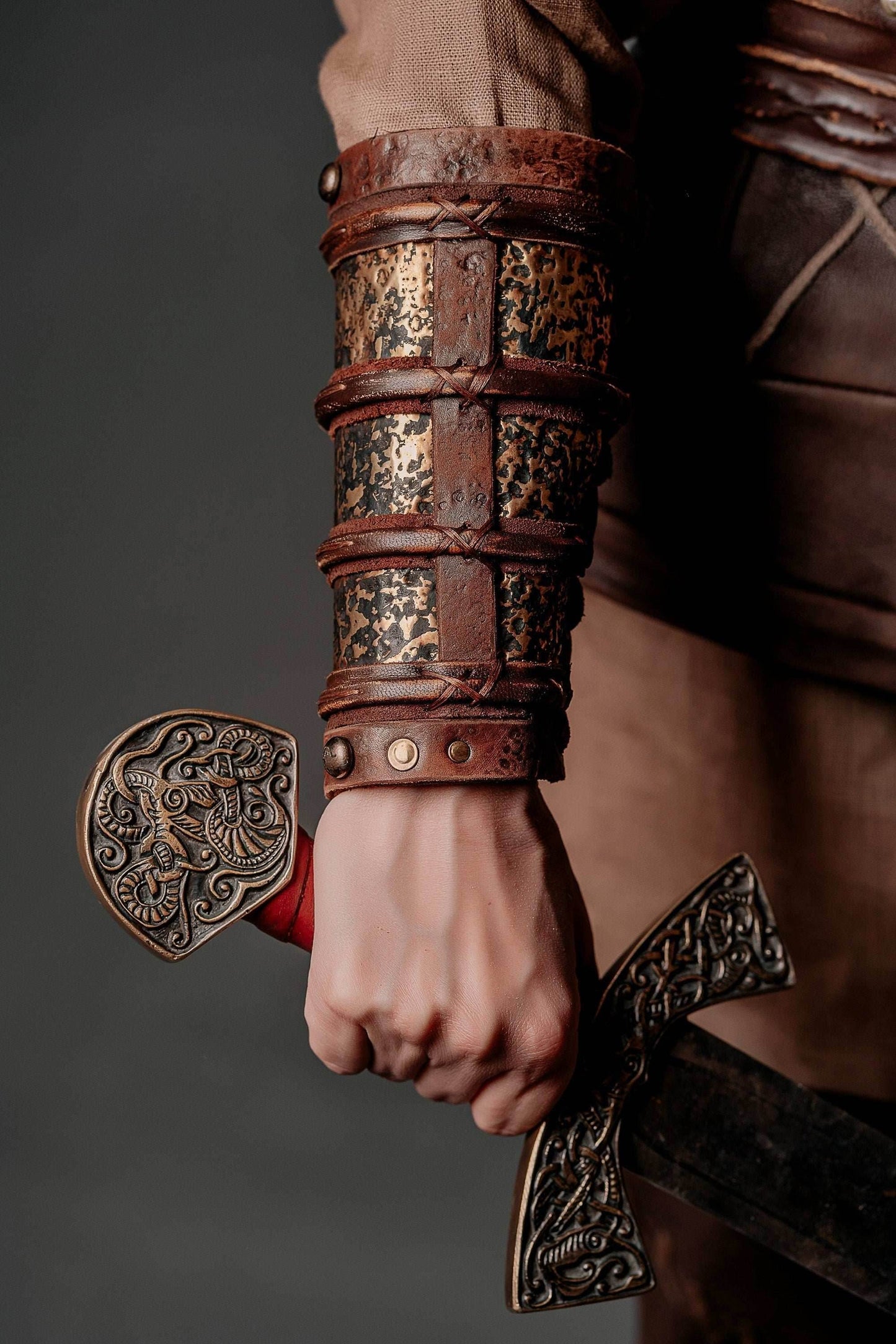 Porunn medieval leather bracers (Vikings) - for one hand