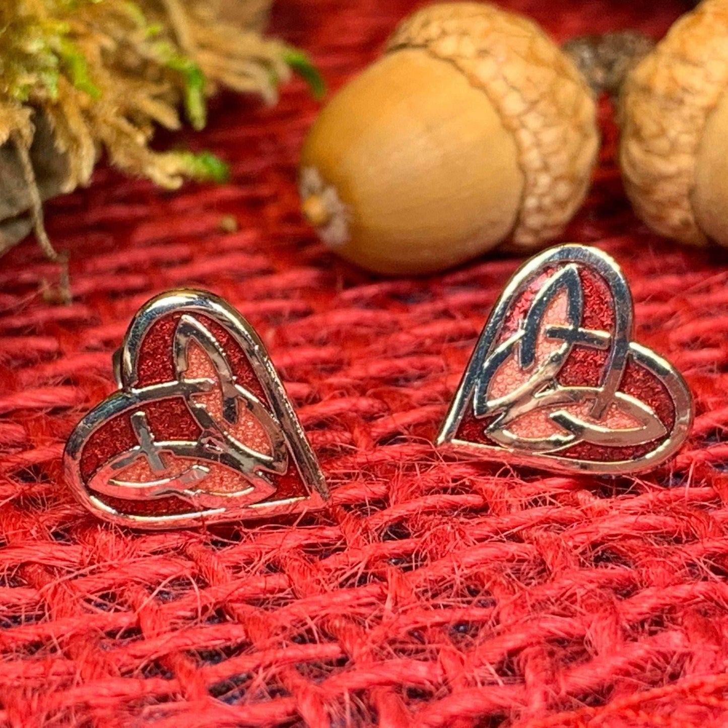 Celtic Heart Stud Earrings - Green